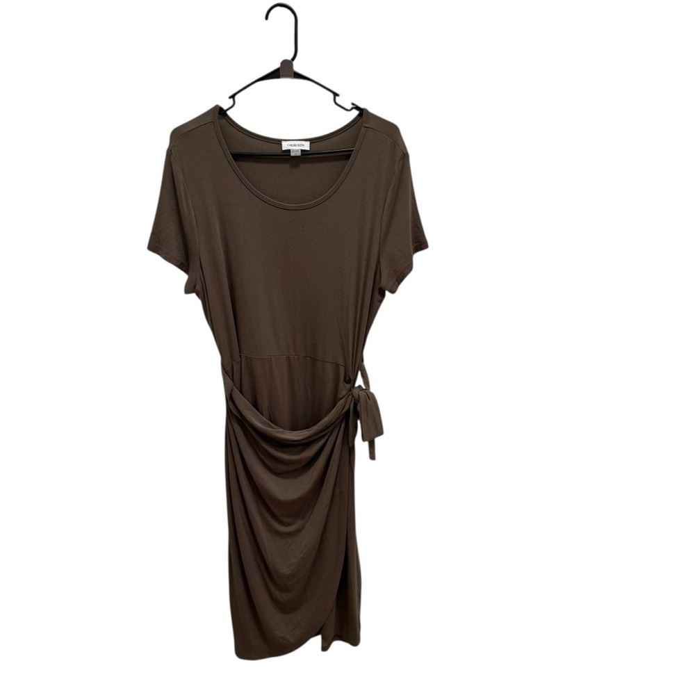 Calvin Klein Faux Wrap Shirt Dress Plus Size‎ 14 GREEN Casual Minimal Feminine - Picture 9 of 9